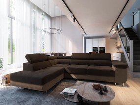 Masseno Narożnik SELVA z Funkcją Spania i Pojemnikiem na Pościel Narożnik L Rozkładana sofa – Brązowy MONOLITH 29 + MONOLITH 09