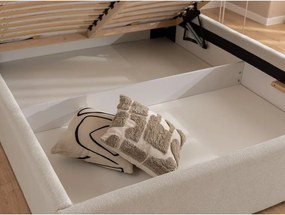 Beżowe tapicerowane łóżko dwuosobowe ze schowkiem i stelażem 160x200 cm Cille – Ropez