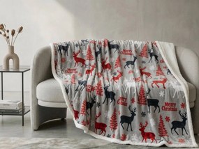 Świąteczny koc z mikropluszu MERRY CHRISTMAS DEER szary Rozmiar: 200 x 220 cm