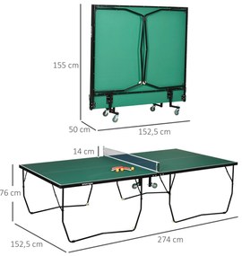 SPORTNOW Składany Stół do Ping Ponga z Kółkami Łatwy Transport i Przechowywanie Rozmiar Turniejowy 274x1525x76 cm Zielony | Aosom PL