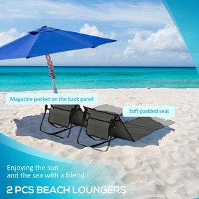 Outsunny Leżak plażowy, składany, regulowane oparcie, kieszeń boczna, miękkie wyściełanie, rama stalowa, Szary, 142x51x40cm