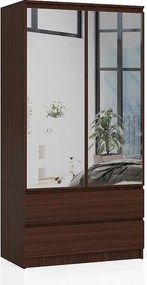 Szafa AKORD S90 Wenge 90 cm z lustrem 2 drzwi 2 szuflady kolor Wenge mat 4 półki 90x51x180 cm