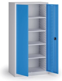 Szafa warsztatowa na narzędzia KOVOS, perforowana, 4 półki, 950 x 600 x 1950 mm, niebieski