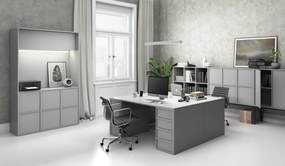 Szafka biurowa FRAME, 6x drzwi, 2x półka, 1299 x 450 x 2162 mm, PUSH-lock, szary
