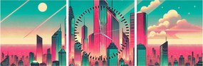 Obraz – Metropolia w stylu pop-art (z zegarem) (90x30 cm)