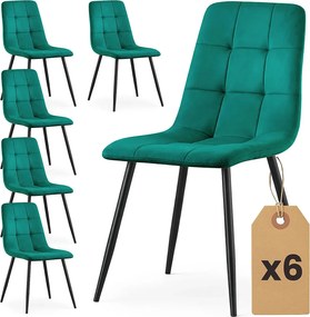 Zestaw 6 zielonych krzeseł tapicerowanych welurem  F0-L64