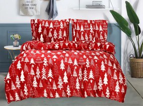 PrzytulneMieszkanie.pl PrzytulneMieszkanie.pl PrzytulneMieszkanie.pl Zestaw pościeli z mikropluszu CHRISTMAS TREES czerwony + prześcieradło z mikropluszu SOFT 180x200 cm biały, łóżko podwójne