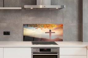 Szkło do Kuchni na Ścianę Krzyż na tle Drzewa Życia