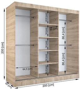 Lustrzana szafa przesuwna 200 cm dąb artisan + antracyt - Ebia 6X