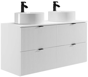 Wisząca ryflowana szafka łazienkowa z okrągłą umywalką nablatową - Biały mat - 120 cm - ZEVINI