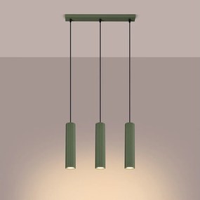 Lampa wisząca minimalistyczny Gloow, aluminium - 3 źródło światła 3000K - L.45 x H.98 cm - zielony oliwkowy
