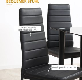 HOMCOM 5-częściowy Zestaw Jadalny Zestaw Stołowy Stół z 4 Krzesłami, nowoczesny design, stół z blatem z hartowanego szkła, Czarny
