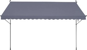 Rozkładana Markiza SucceBuy, 452 x 119 cm, Markiza Tarasowa, Chroniaca Przeciw Słońcu z Ręcznym Kołem, Szary Ciemny