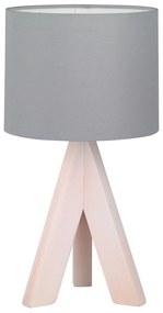 Szara lampa stołowa z naturalnego drewna i tkaniny Trio Ging, wys. 31 cm