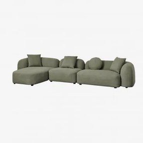 Modułowa 3-częściowa Lewa Sofa Z Szezlongiem W Kolorze Szenilu Coco Tkaniny Szenil Salvia Zieleń - Sklum
