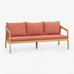 Sofa 3-osobowy Z Drewna Akacjowego I Plecionej Liny Kaela Jasny Akacjowy Brąz & Tkaniny Terracota - Sklum