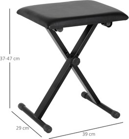 HOMCOM Stołek fortepianowy z regulacją wysokości Składany taboret do pianina Metal Sztuczna skóra Czarny 39 x 29 x 45–51 cm | Aosom PL