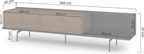 Szafka RTV Zenar 200 cm z metalowymi nogami - orzech elegant / czarny