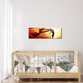 Obraz - Sylwetka kobiety o zachodzie słońca (z zegarem) (90x30 cm)