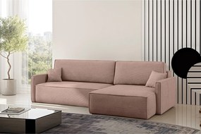 Narożnik z funkcją spania i pojemnikiem w kształcie L Carlos, tkanina Poso, Różowy, Prawy