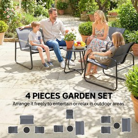 Outsunny Zestaw Mebli Ogrodowych dla 4 Osób Oddychająca Sofa Ogrodowa z 2-osobową Ławką, 2 Krzesłami, Okrągłym Stołem i Regulowanymi Nóżkami | Aosom PL