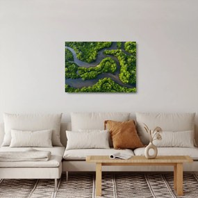 Obraz na szkle - Krajobraz leśny z rzeką (70x50 cm)