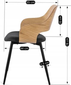 Krzesło Tapicerowane z Drewna Giętego ORBI Dąb Złoty/Czarne Nowoczesne Loft