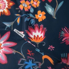 Komplet pościeli z mikrofibry VABEL granatowa w liście i kwiaty 160x200 cm HOMLA