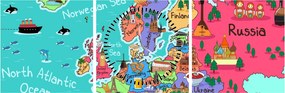 Obraz - Dziecięca mapa Europy (z zegarem) (90x30 cm)
