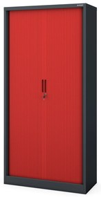 Metalowa szafa biurowa na akta z roletą DAMIAN, 900 x 1850 x 450 mm, antracytowo-czerwona