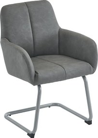 Zestaw 4 krzeseł typu cantilever pokrytych skórą ekologiczną - z metalowymi nogami - Szary