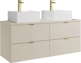 Wisząca szafka łazienkowa z nablatową umywalką kwadratową i baterią - Beżowa - 120 cm - LAVENA