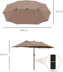Outsunny duży parasol podwójny parasol oświetlenie LED owalny kolor khaki ze stalową ramą 440 cm x 260 cm parasol ogrodowy parasol na targ na taras z korbką ręczną