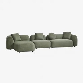 Modułowa 3-częściowa Lewa Sofa Z Szezlongiem W Kolorze Szenilu Coco Tkaniny Szenil Salvia Zieleń - Sklum