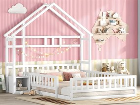 Łóżko dziecięce 140x200cm z szafką nocną i barierkami zabezpieczającymi - stelaż na listwach - Białe