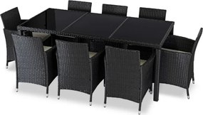 Zestaw Mebli Ogrodowych POMONA Czarny/Beżowy 8 Krzeseł Stół Tarasowy Technorattan Nowoczesny