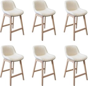 Komplet dębowych krzeseł wyspowych i barowych z siedziskiem z tkaniny frotte MILK o szerokości 65 cm