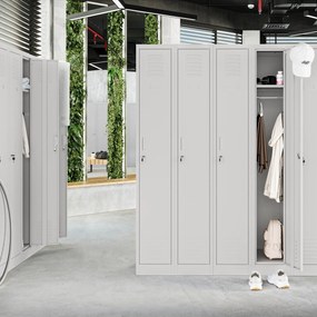 Szafka pracownicza metalowa czterokomorowa szara: KACPER II, 600 x 1800 x 500 mm