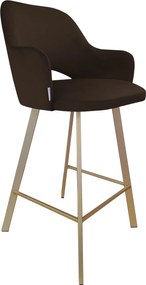 Hoker Milano krzesło barowe tkanina Welur podstawa metalowa : Kolor nogi - Złota profil, Kolor tkaniny - VELVET - MG05, Typ siedziska - Siedzisko stałe