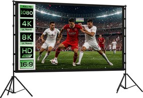 HOMCOM 254 cm 16:9 HD 4K/8K ekran projekcyjny ze statywem, przenośny dwustronny ekran ze składanymi statywami, biały | Aosom PL