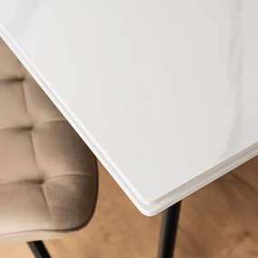 Stół Rozkładany Kwadratowy LARES 90-150 cm Ceramiczny Biały Marmur/Czarny Skandynawski