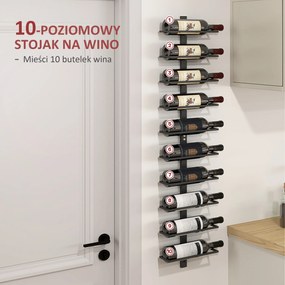 HOMCOM Regał na wino metalowy uchwyt ścienny na 10 butelek do kuchni salonu domowego baru czarny | Aosom PL