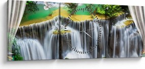 Obraz - Widok magicznych wodospadów (z zegarem) (90x30 cm)