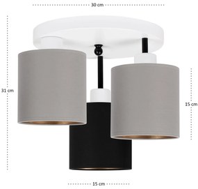 Lampa sufitowa biała trzypunktowa z szaro-czarnymi abażurami C-3030WE-