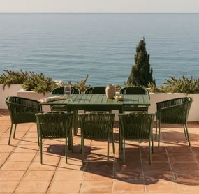 Zestaw Stołu Rozkładanego 90-180x90 Cm Starmi Oraz 8 Sztaplowanych Krzeseł Ogrodowych Z Aluminium I Plecionej Liny Ondina Intensywny Verde Olive -