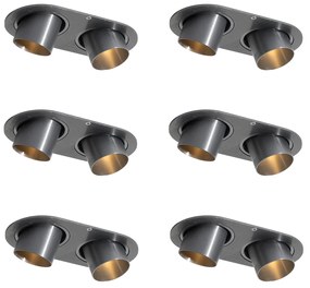 Set van 6 inbouwspots gunmetal GU10 35mm kantelbaar 2-lichts - Installa Nowoczesny Oswietlenie wewnetrzne