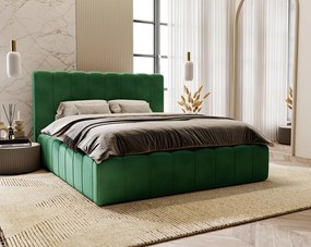 Emporius Lisbon łóżko dwuosobowe z pojemnikiem - łóżko tapicerowane 160x200 cm - nowoczesny styl, wysoka jakość - aksamit, zielony (Magic Velvet 2225)