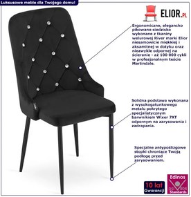 Czarne pikowane krzesło z kryształkami w stylu glamour - Marsella 3X