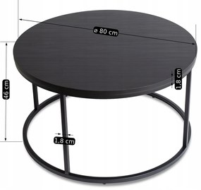 Stolik Kawowy AMON MAX 80 cm Czarny Nowoczesny Loft