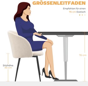 HOMCOM Zestaw 2 krzeseł jadalnych, krzesła tapicerowane z materiału, krzesła kuchenne ze stalowymi nogami, z ergonomicznym oparciem, kremowe